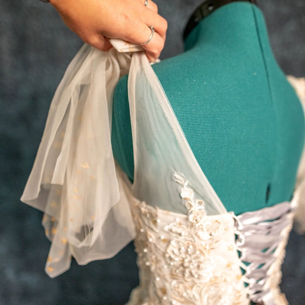 SALE Champagne Off-White Embroidered Wedding Ball Gown Dress Corset Back - XS/S - Picture 15 of 16